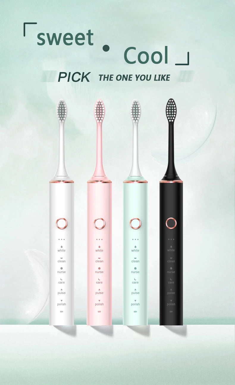 New N100 Sonic Electric Toothbrush Adult Timer Brush 6 Mode USB Charger Rechargeable Tooth Brushes Replacement Heads Set