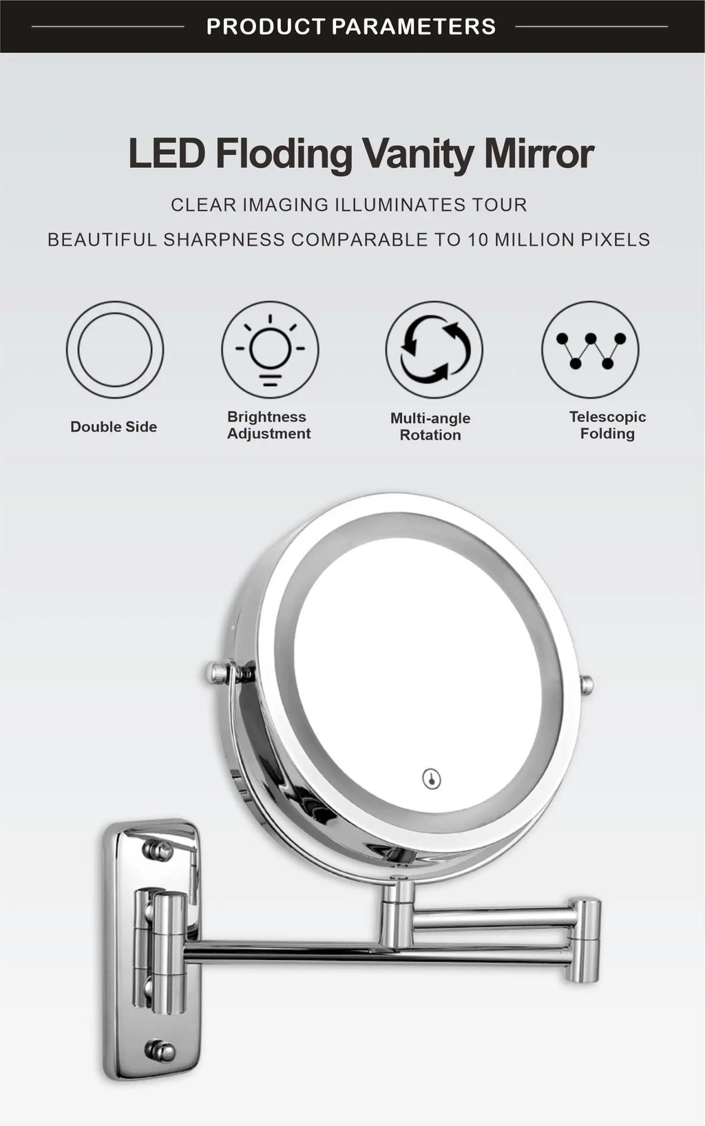 Wall Mounted Smart Bathroom Led Makeup Mirror 3X 5X 7X10X Magnification Adjustable Cosmetic Double Side Touch Dimming Mirrors