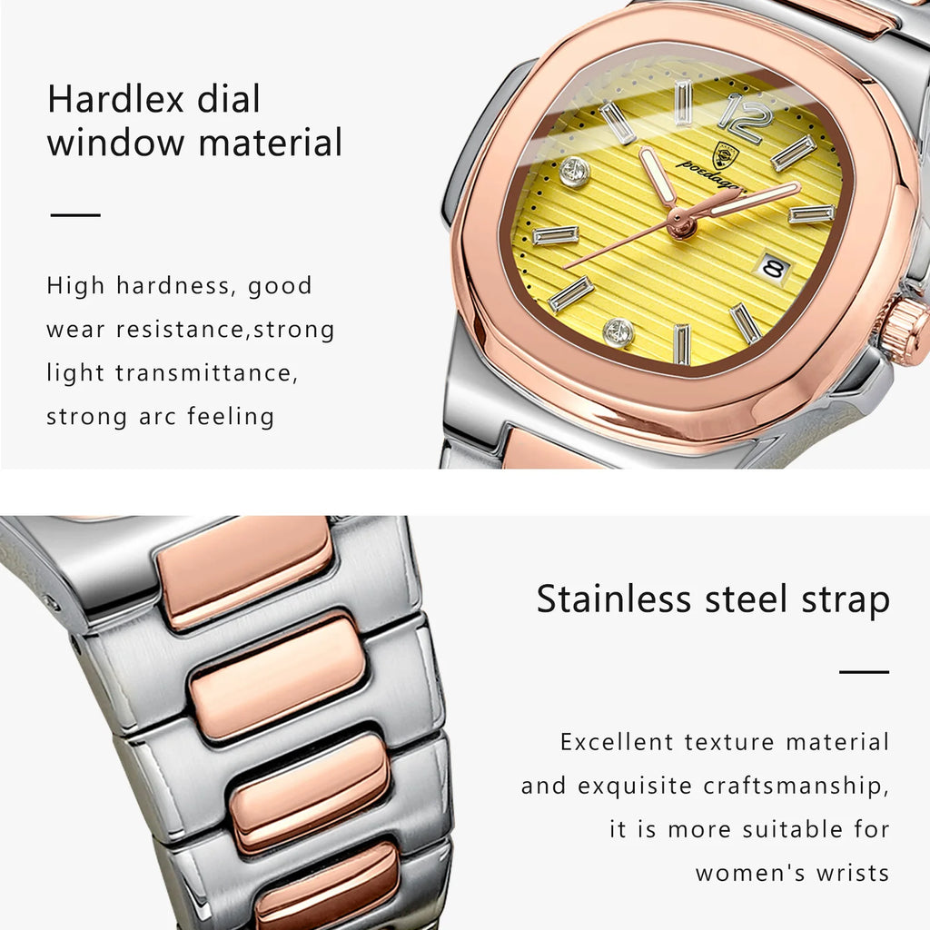 POEDAGAR 708 Brand Name Chinese Female Quartz Watch ECO Steel Strap Water Resist Date Display Ultra Thin Casual Wristwatch
