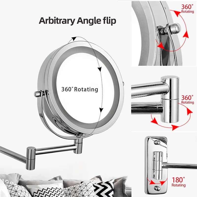 Wall Mounted Smart Bathroom Led Makeup Mirror 3X 5X 7X10X Magnification Adjustable Cosmetic Double Side Touch Dimming Mirrors