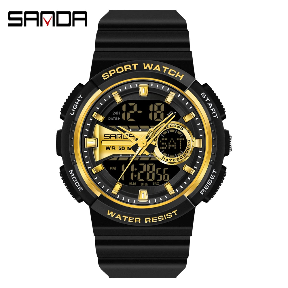 SANDA New Multifunctional Waterproof Electronic Sports Couple Watch Luminous Trend Watch Relogio Masculino
