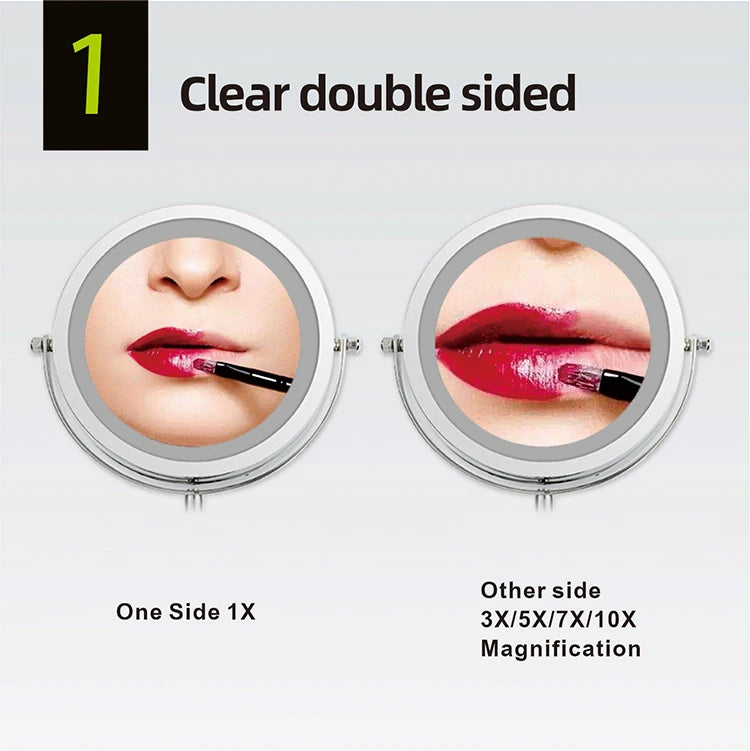 Wall Mounted Smart Bathroom Led Makeup Mirror 3X 5X 7X10X Magnification Adjustable Cosmetic Double Side Touch Dimming Mirrors