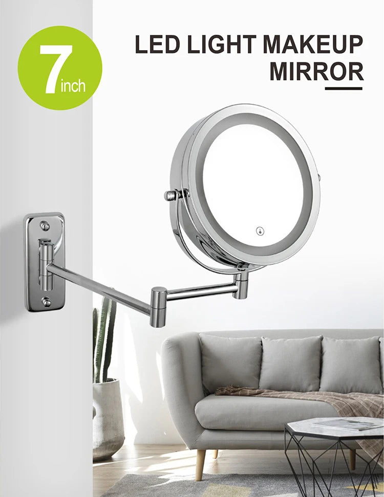 Wall Mounted Smart Bathroom Led Makeup Mirror 3X 5X 7X10X Magnification Adjustable Cosmetic Double Side Touch Dimming Mirrors