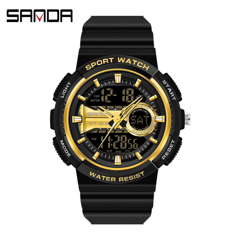 SANDA New Multifunctional Waterproof Electronic Sports Couple Watch Luminous Trend Watch Relogio Masculino