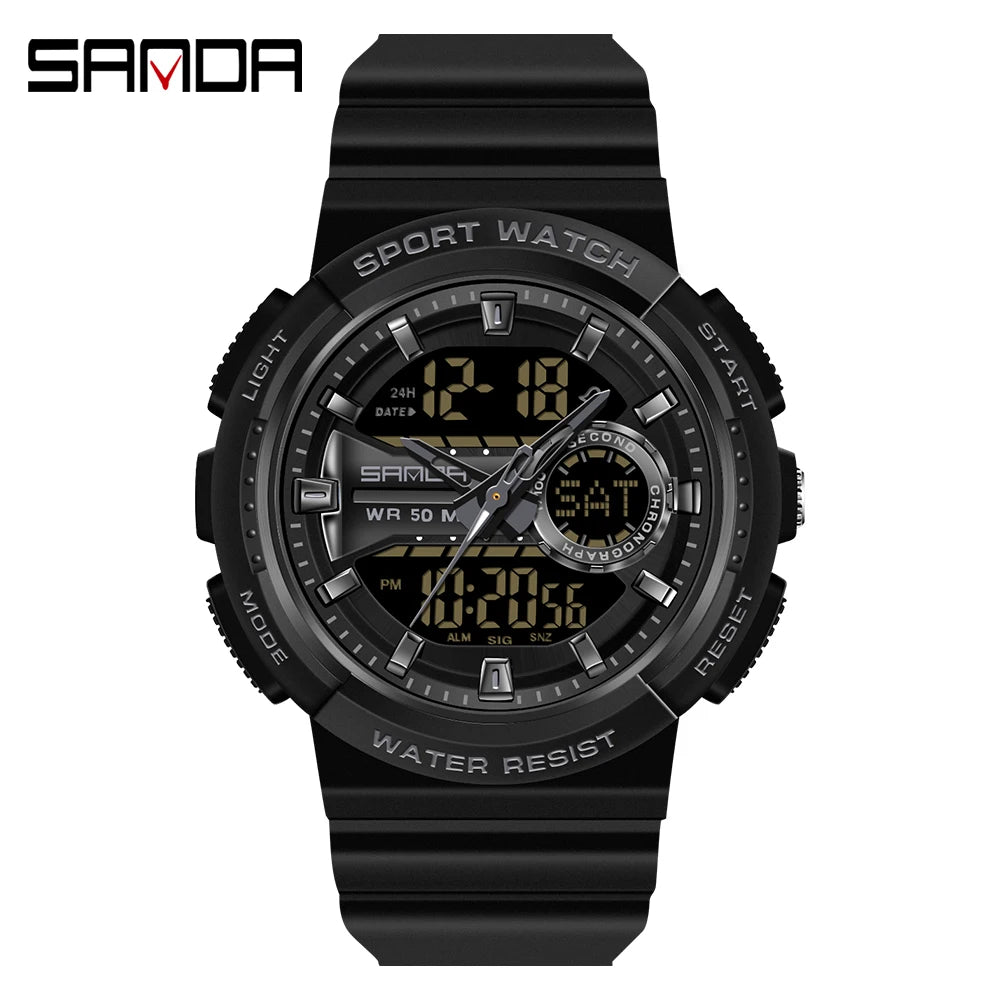 SANDA New Multifunctional Waterproof Electronic Sports Couple Watch Luminous Trend Watch Relogio Masculino