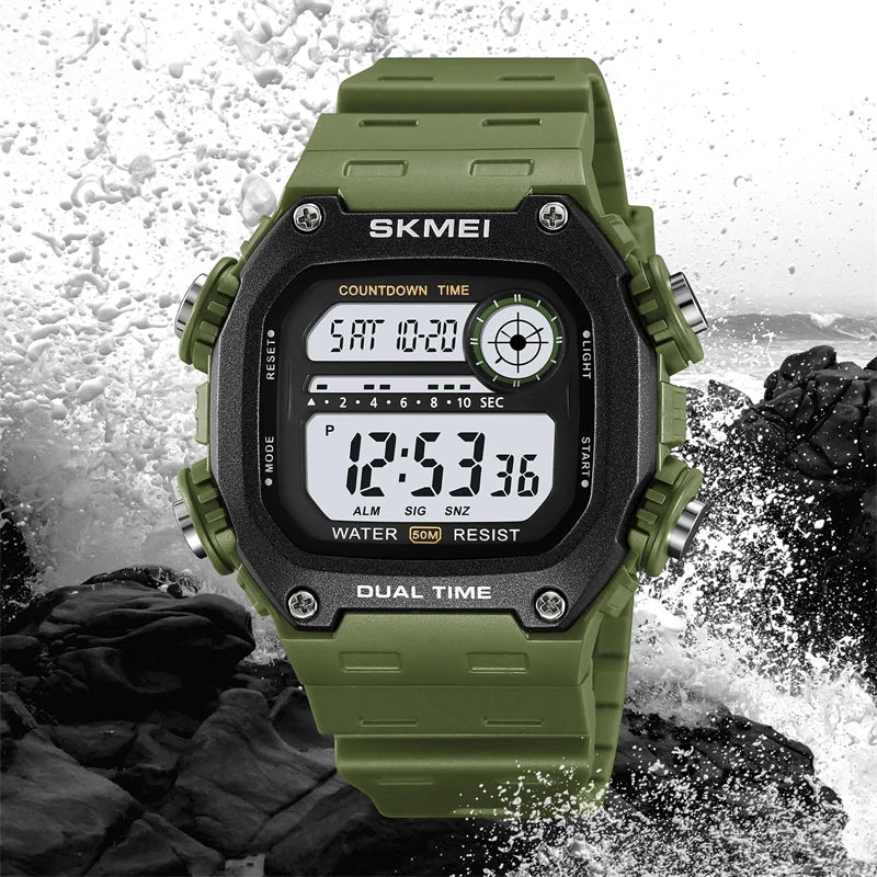 SKMEI 2126 Mens Fashion 5Bar Waterproof Stopwatch Wristwatch Alarm Montre Homme Back Light Digital Countdown Sport Watches
