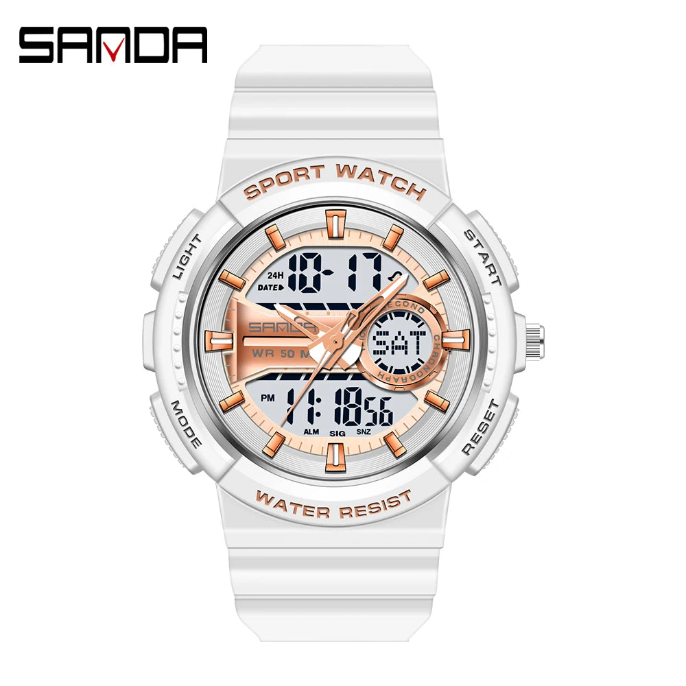 SANDA New Multifunctional Waterproof Electronic Sports Couple Watch Luminous Trend Watch Relogio Masculino