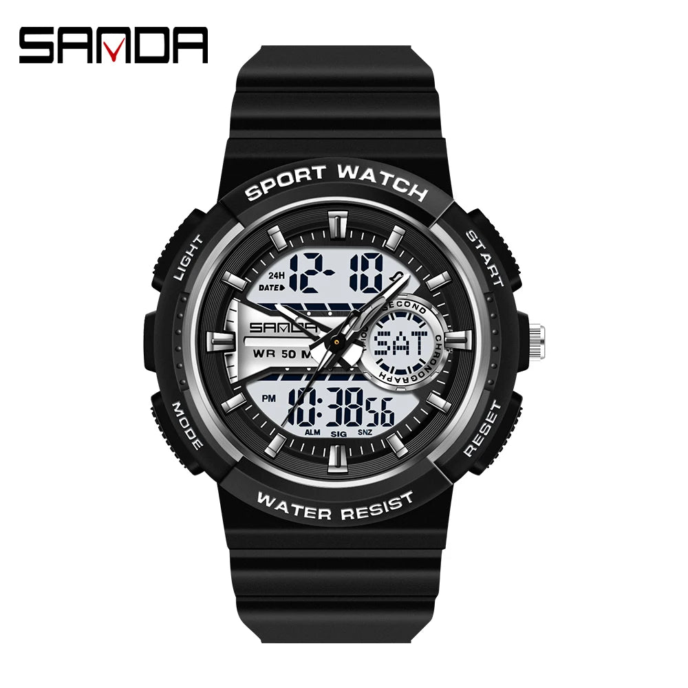SANDA New Multifunctional Waterproof Electronic Sports Couple Watch Luminous Trend Watch Relogio Masculino