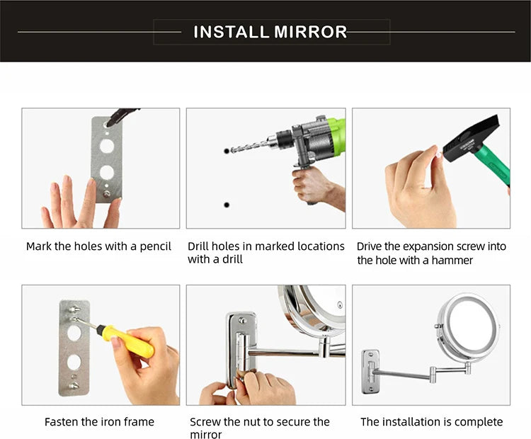 Wall Mounted Smart Bathroom Led Makeup Mirror 3X 5X 7X10X Magnification Adjustable Cosmetic Double Side Touch Dimming Mirrors