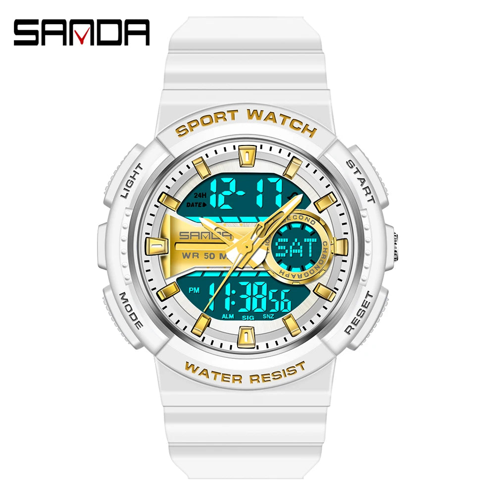 SANDA New Multifunctional Waterproof Electronic Sports Couple Watch Luminous Trend Watch Relogio Masculino