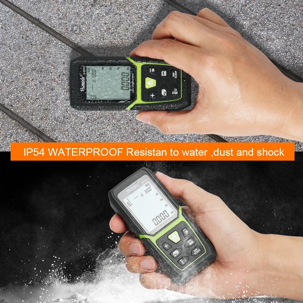 Laser Rangefinder 330Ft/100M(165Ft/ 50M 390Ft/120M)Backlit LCD Laser Measure M/In/Ft with Li-ion Battery & Electric Angle Sensor