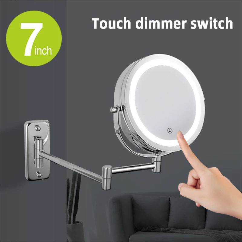 Wall Mounted Smart Bathroom Led Makeup Mirror 3X 5X 7X10X Magnification Adjustable Cosmetic Double Side Touch Dimming Mirrors