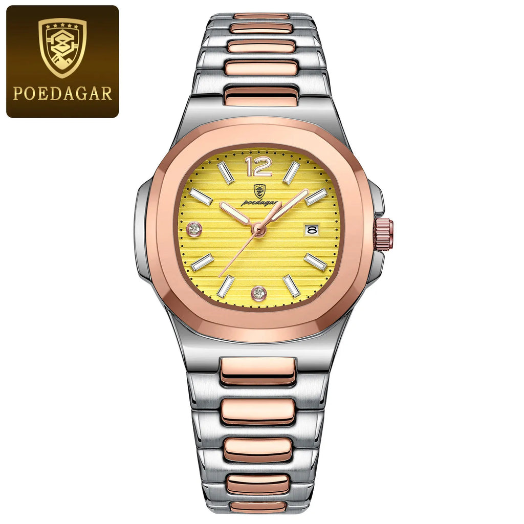 POEDAGAR 708 Brand Name Chinese Female Quartz Watch ECO Steel Strap Water Resist Date Display Ultra Thin Casual Wristwatch