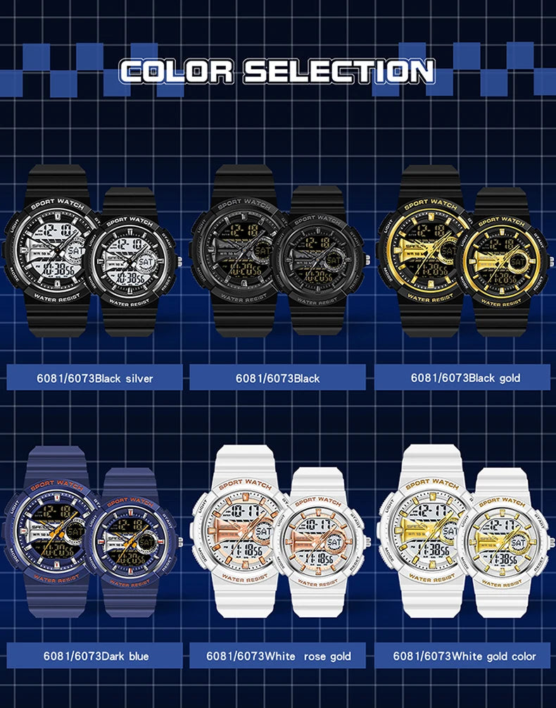 SANDA New Multifunctional Waterproof Electronic Sports Couple Watch Luminous Trend Watch Relogio Masculino