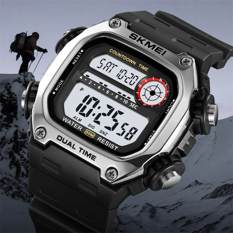 SKMEI 2126 Mens Fashion 5Bar Waterproof Stopwatch Wristwatch Alarm Montre Homme Back Light Digital Countdown Sport Watches