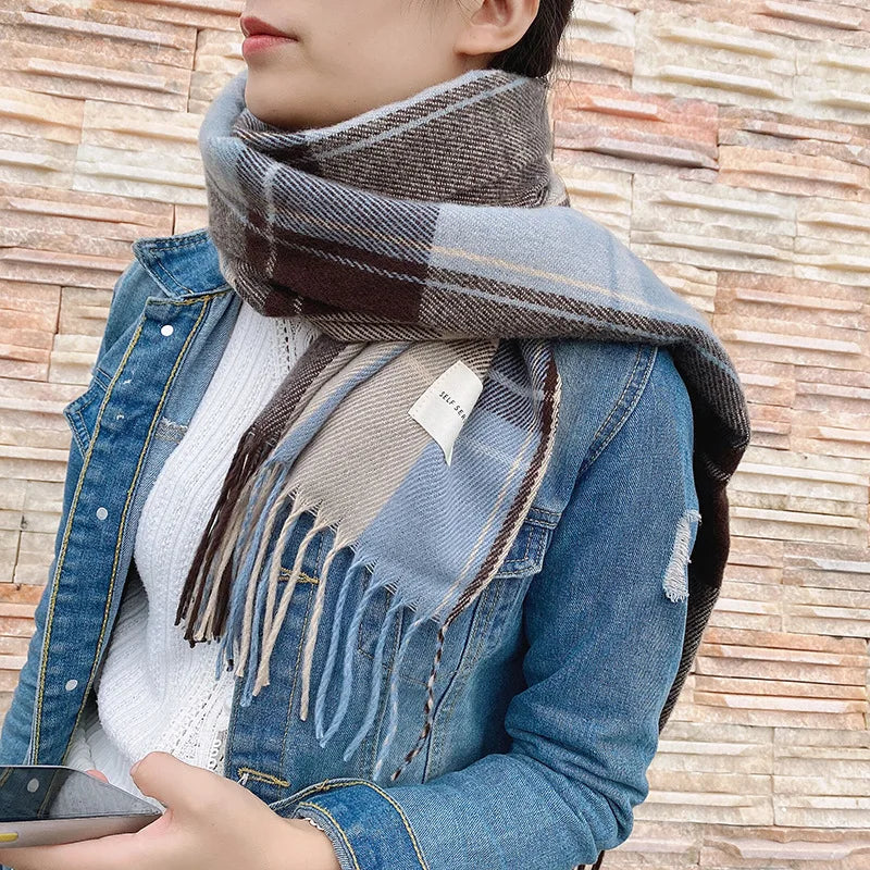 Plaid Long Scarf Winter Warm Cashmere Women Pashmina Foulard Bandana Scarves Female Luxury Hijab Tassel Shawl Wraps 2023 Pareo