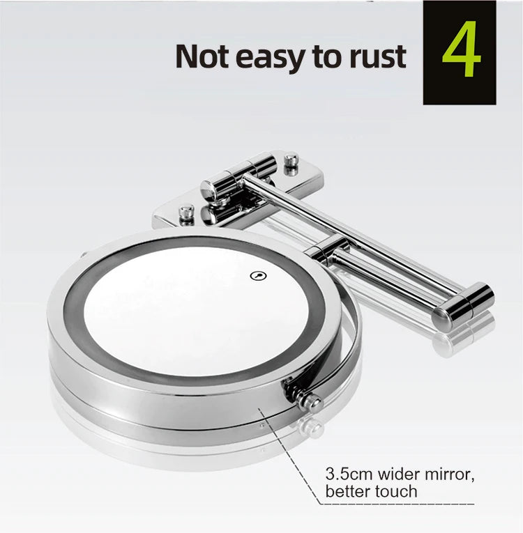 Wall Mounted Smart Bathroom Led Makeup Mirror 3X 5X 7X10X Magnification Adjustable Cosmetic Double Side Touch Dimming Mirrors
