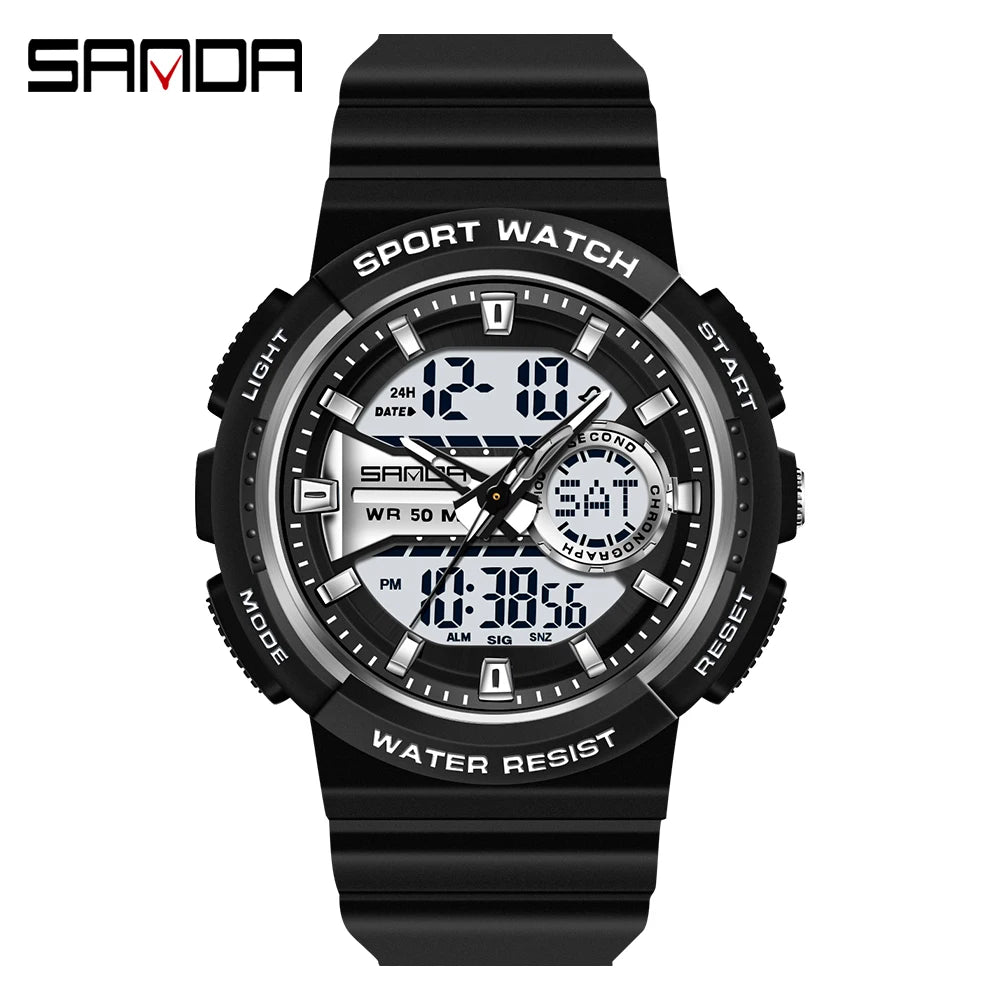 SANDA New Multifunctional Waterproof Electronic Sports Couple Watch Luminous Trend Watch Relogio Masculino