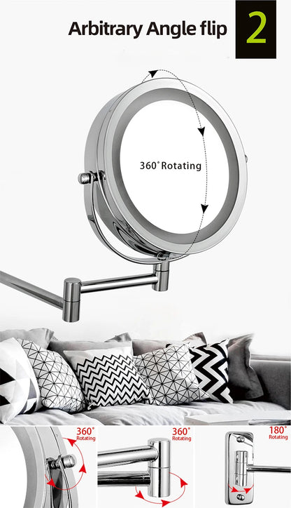 Wall Mounted Smart Bathroom Led Makeup Mirror 3X 5X 7X10X Magnification Adjustable Cosmetic Double Side Touch Dimming Mirrors