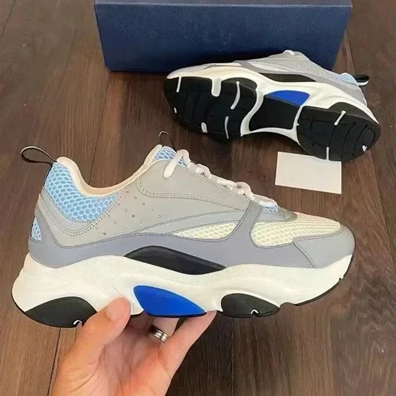 Spring Summer Fashion B22 Breathable Casual Snug Flat Bottom Low-top Shoes Men's Round Toe Net Cloth Patchwork Lace-Up Shoes