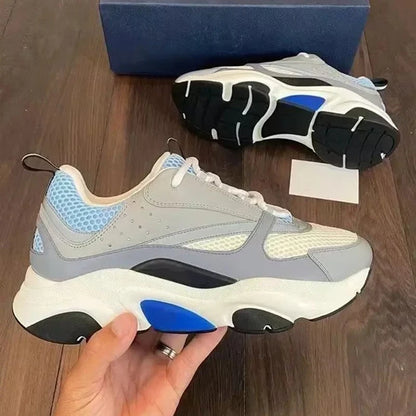 Spring Summer Fashion B22 Breathable Casual Snug Flat Bottom Low-top Shoes Men's Round Toe Net Cloth Patchwork Lace-Up Shoes