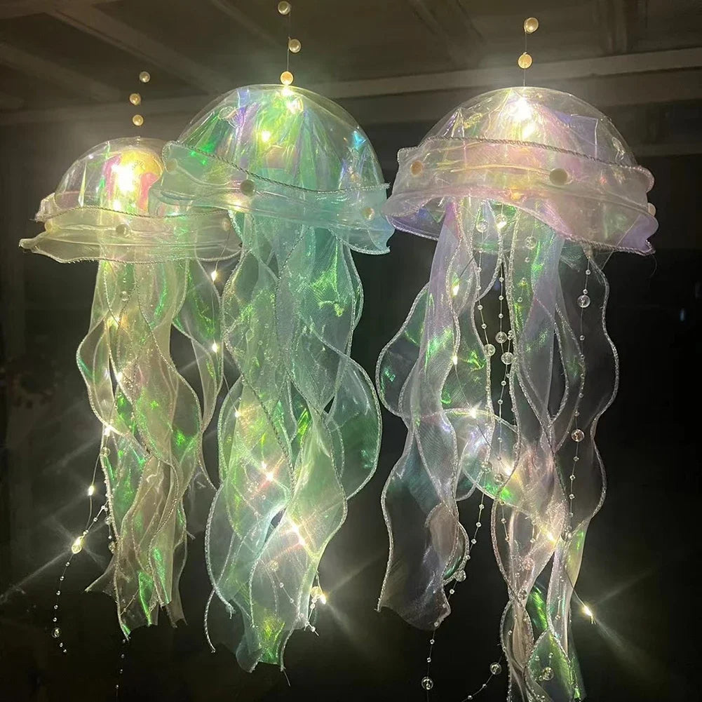 Jellyfish Lamp Portable Flower Atmosphere Night Light Girl Room Hanging Light Decorations Handmade DIY Ceiling Lantern Ornaments