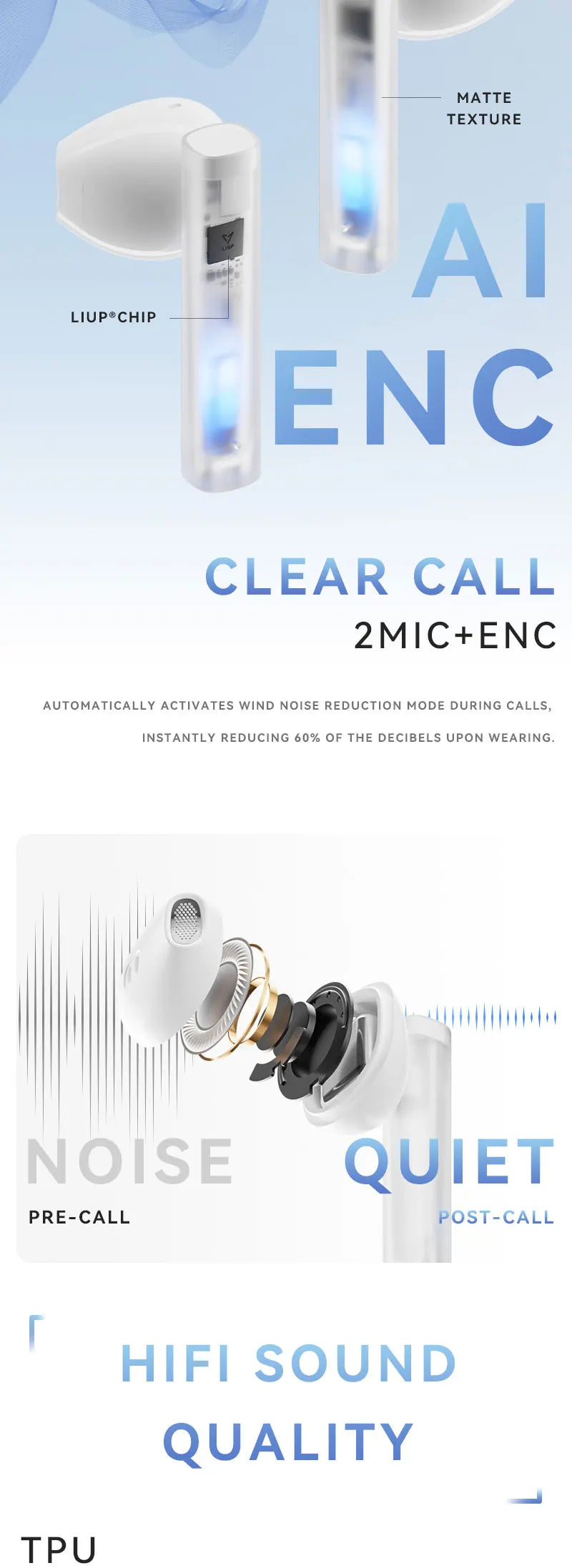 LIUP Pods LP1 luminous quicksand earphone glows in the dark. Low-delay wireless ENC noise reduction Bluetooth headset headphones