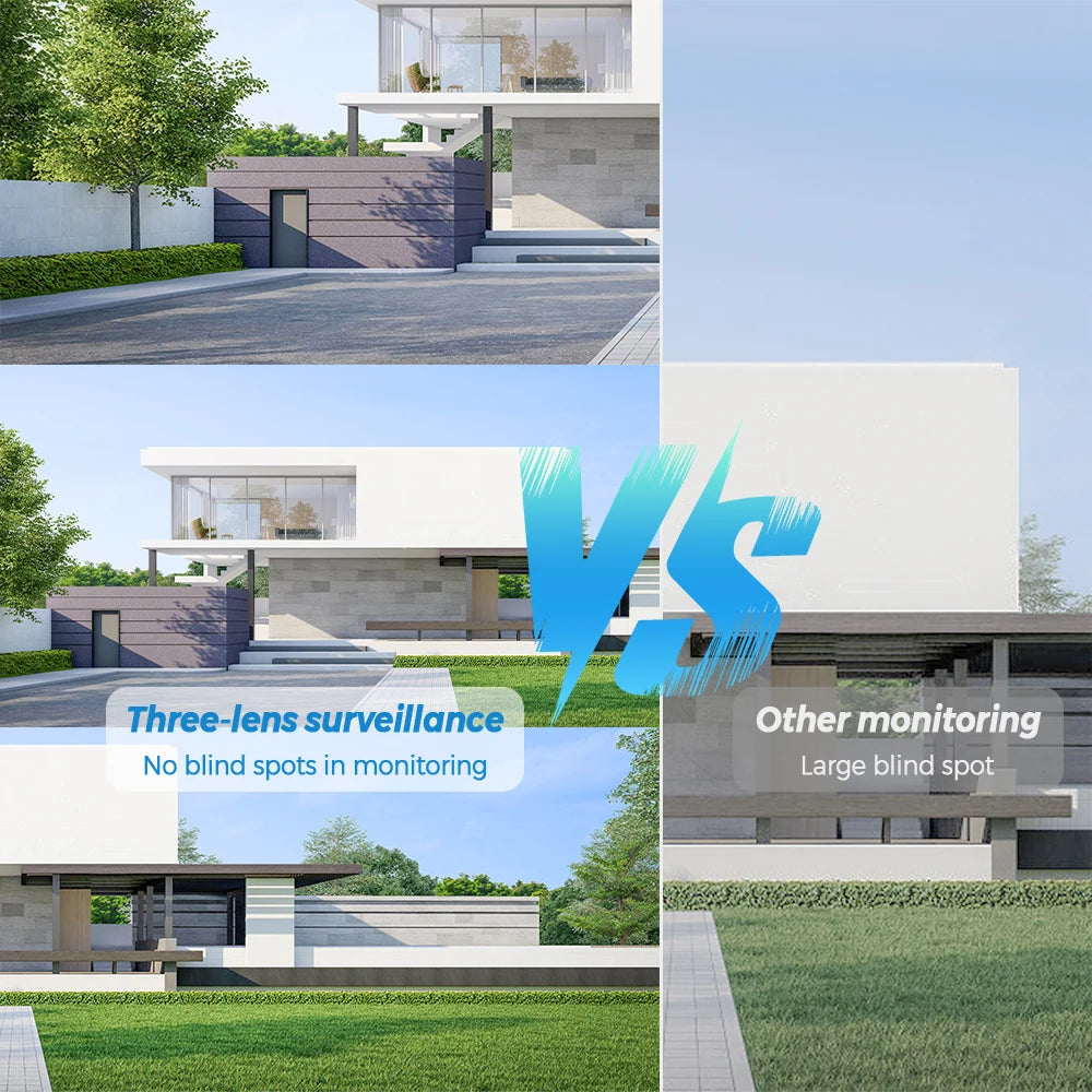 Smart 15MP Triple-Lens Bulb Security Camera 360° PTZ Auto Tracking 15MP 9MP Night Vision WiFi Waterproof CCTV 3-Screen View