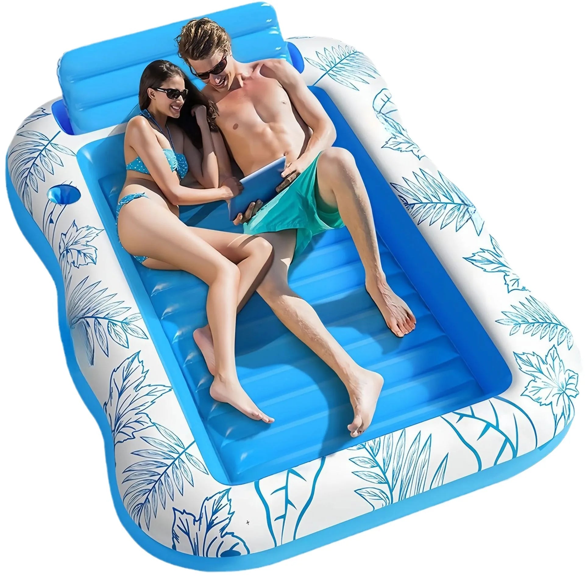 Inflatable Adult Pool Lounger Float - Large Beach Sun Tanning Floaty Raft Sunbathing Water Lounge Float Tub with Drink Holder