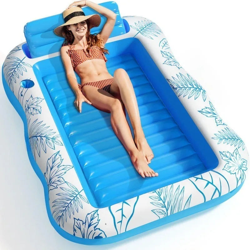 Inflatable Adult Pool Lounger Float - Large Beach Sun Tanning Floaty Raft Sunbathing Water Lounge Float Tub with Drink Holder