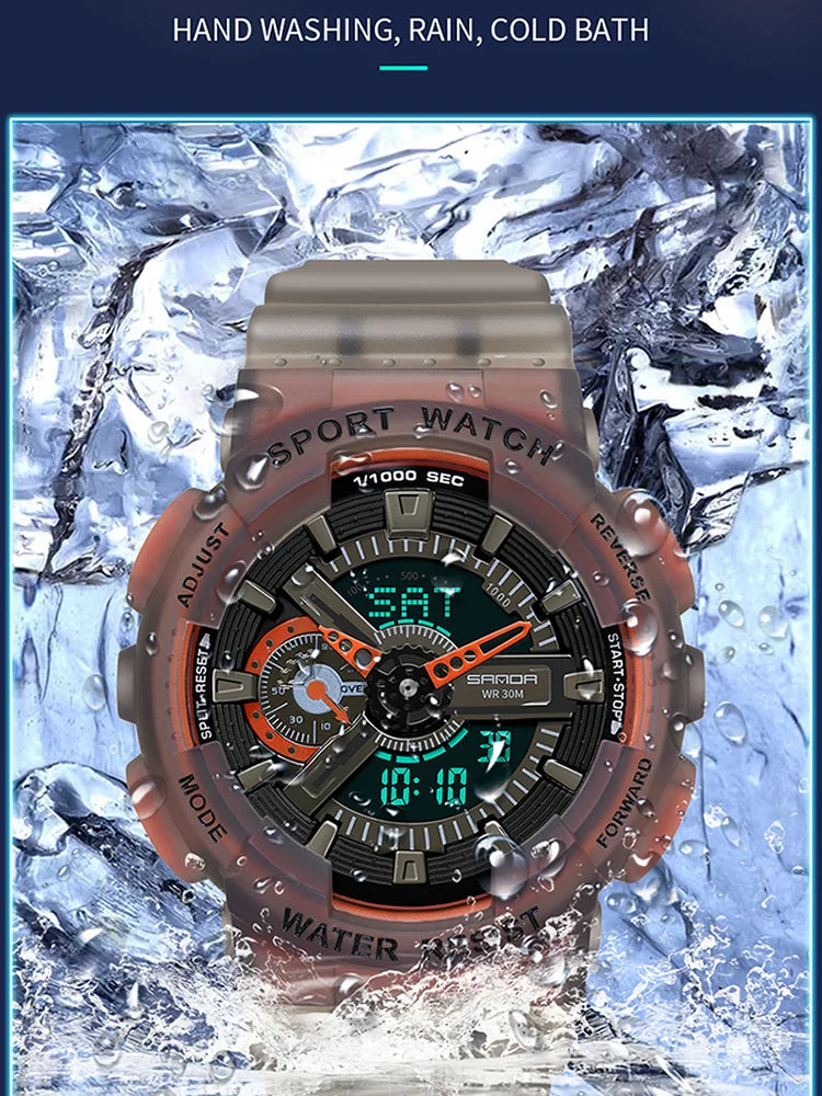 Sanda new 3029 watch luminous fashion personality Electronic Watch fluorescence watch Shell Man Watch