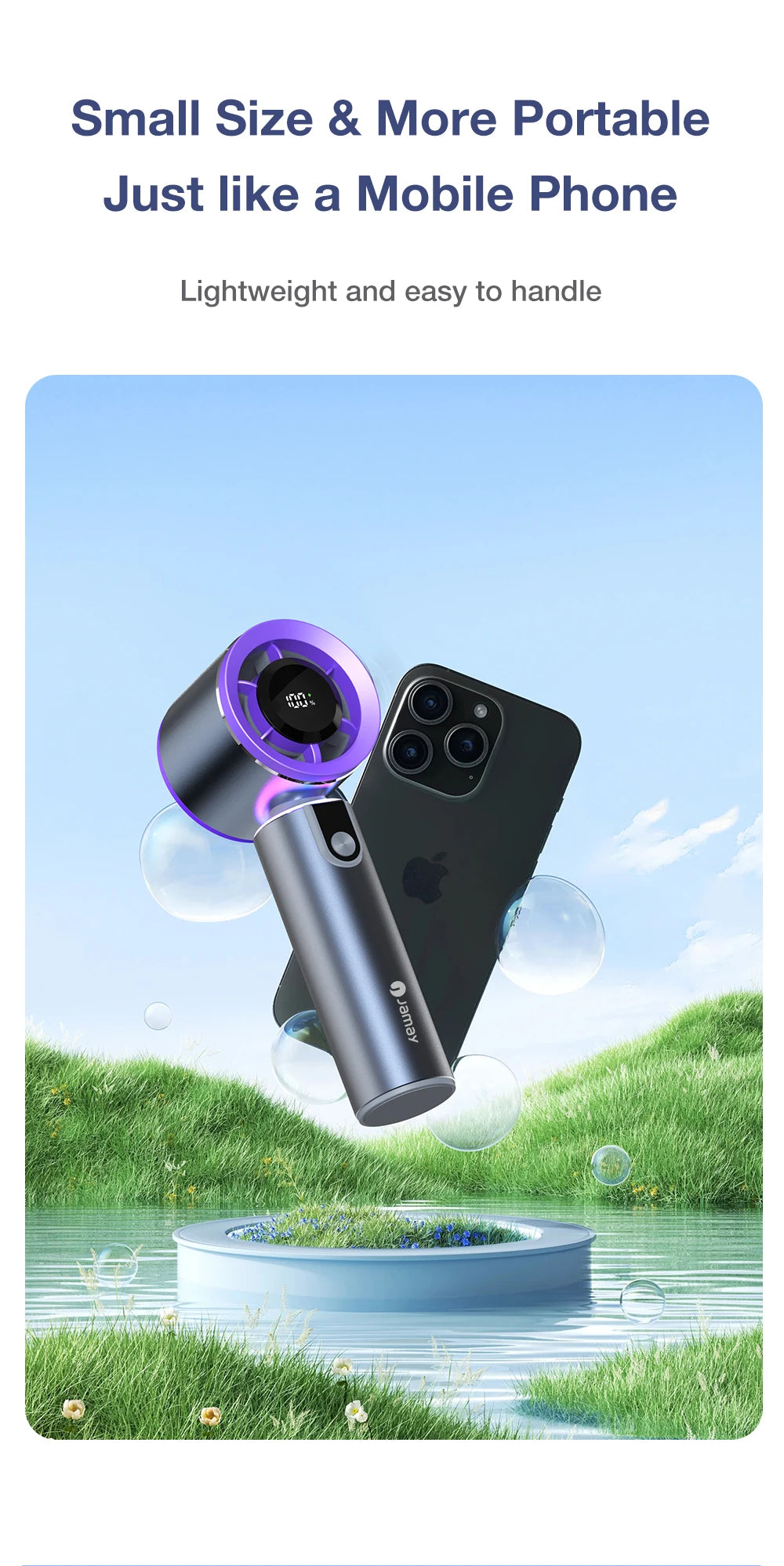 Portable Handheld Turbo Fan with LED Screen 5 Adjustable Speed Levels High Wind Cooling USB Rechargeable Summer Outdoor 4000mAh