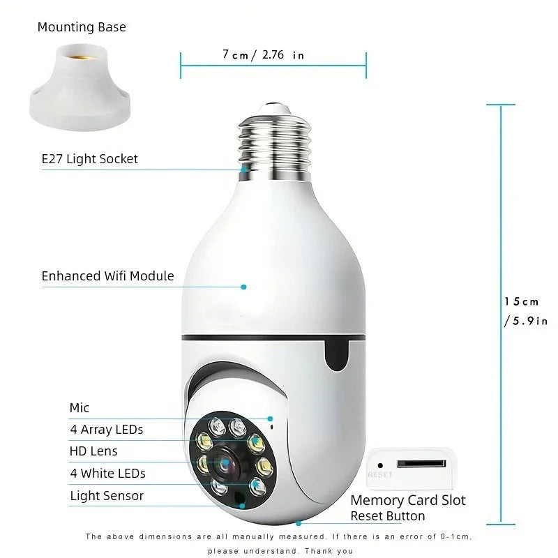 Light Bulb Security Cameras Outdoor Wireless WiFi Camera 5GHz, 360 Degree, E27 Light Socket Screw In Securi