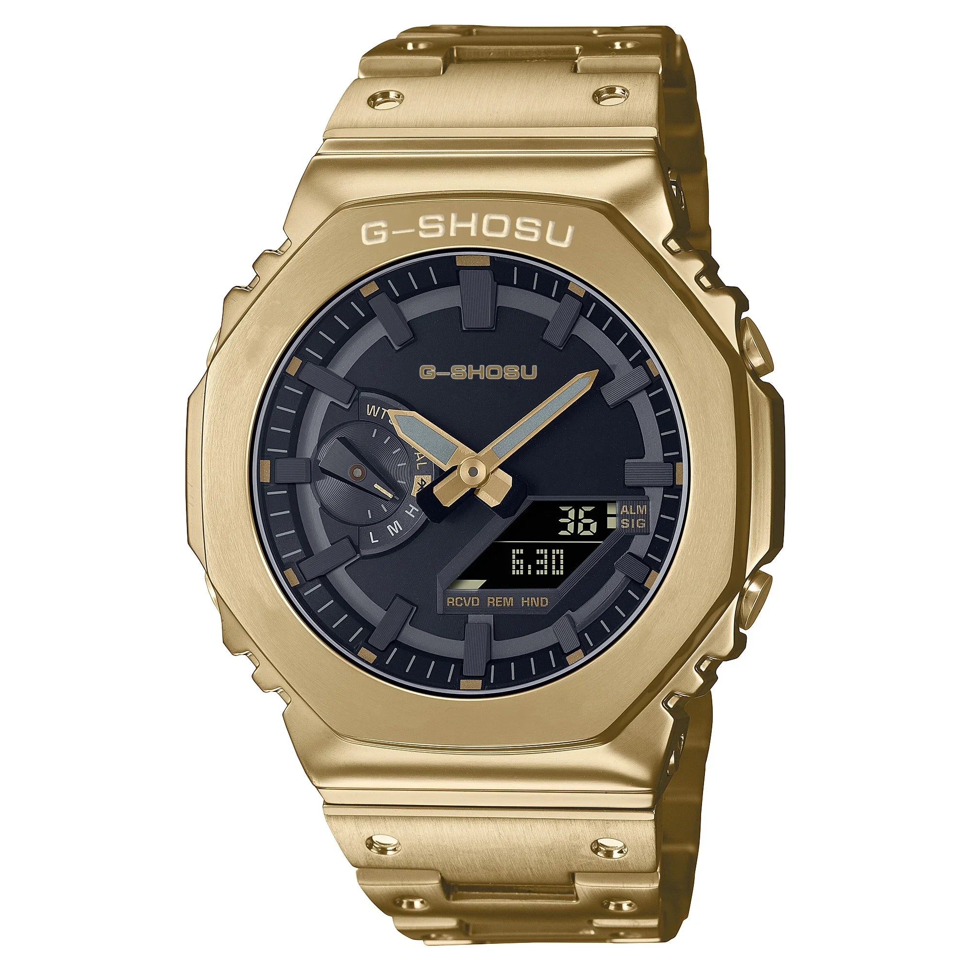 Digital Sports Electronic Unisex Watch Full Function LED Alloy Large Dial World Time Steel Strap GMB Oak Series