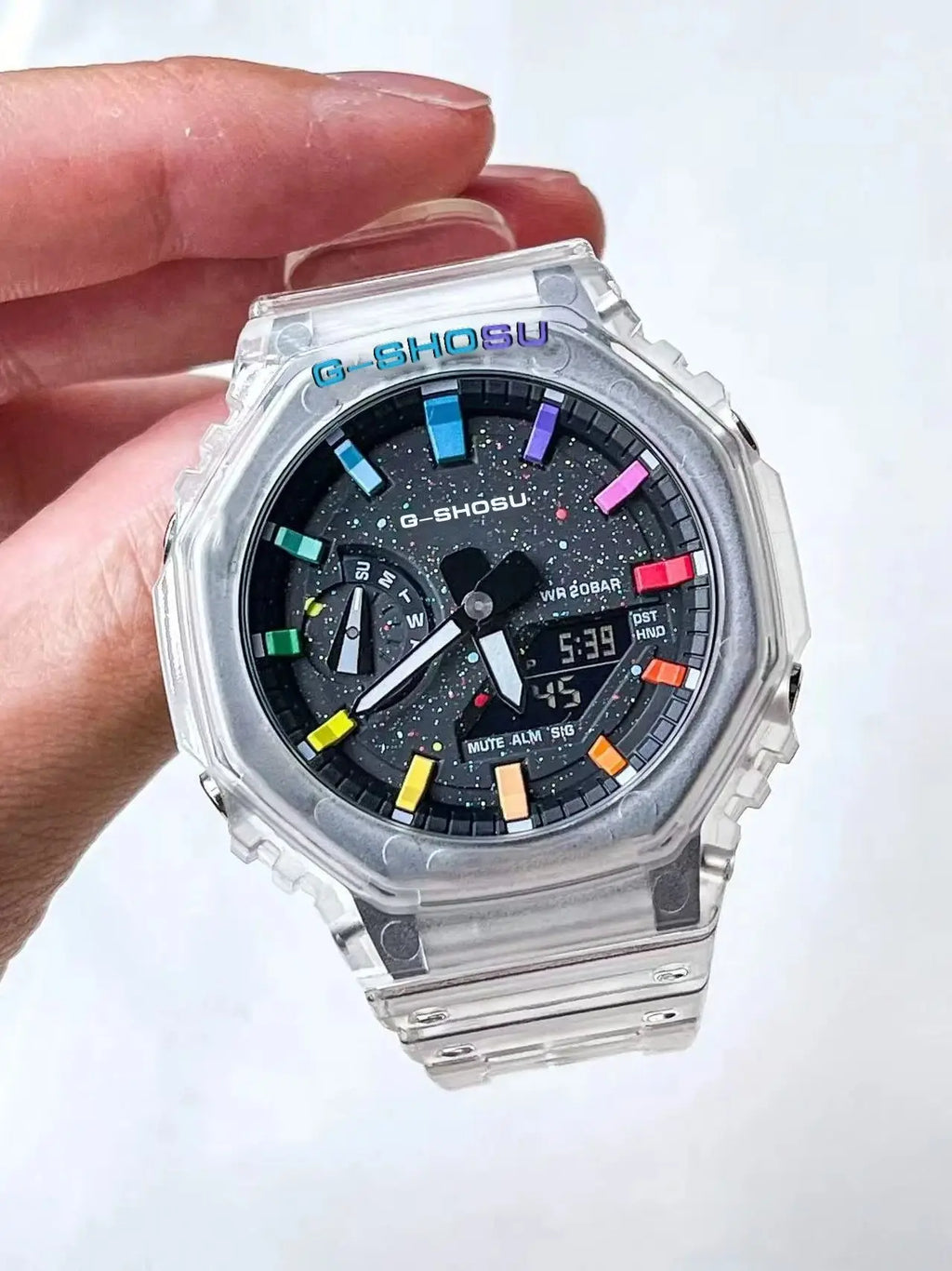 Star Sports Unisex Watch Full Function World Time Auto Hand Lift Lamp LED Dual Display Rubber Strap