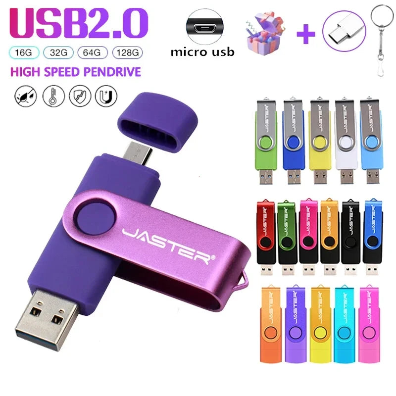 JASTER OTG 2 in 1 USB Flash Drive Pen Drive 128GB 64GB 32GB 16GB External Storage Frosted Double Application Micro USB Stick