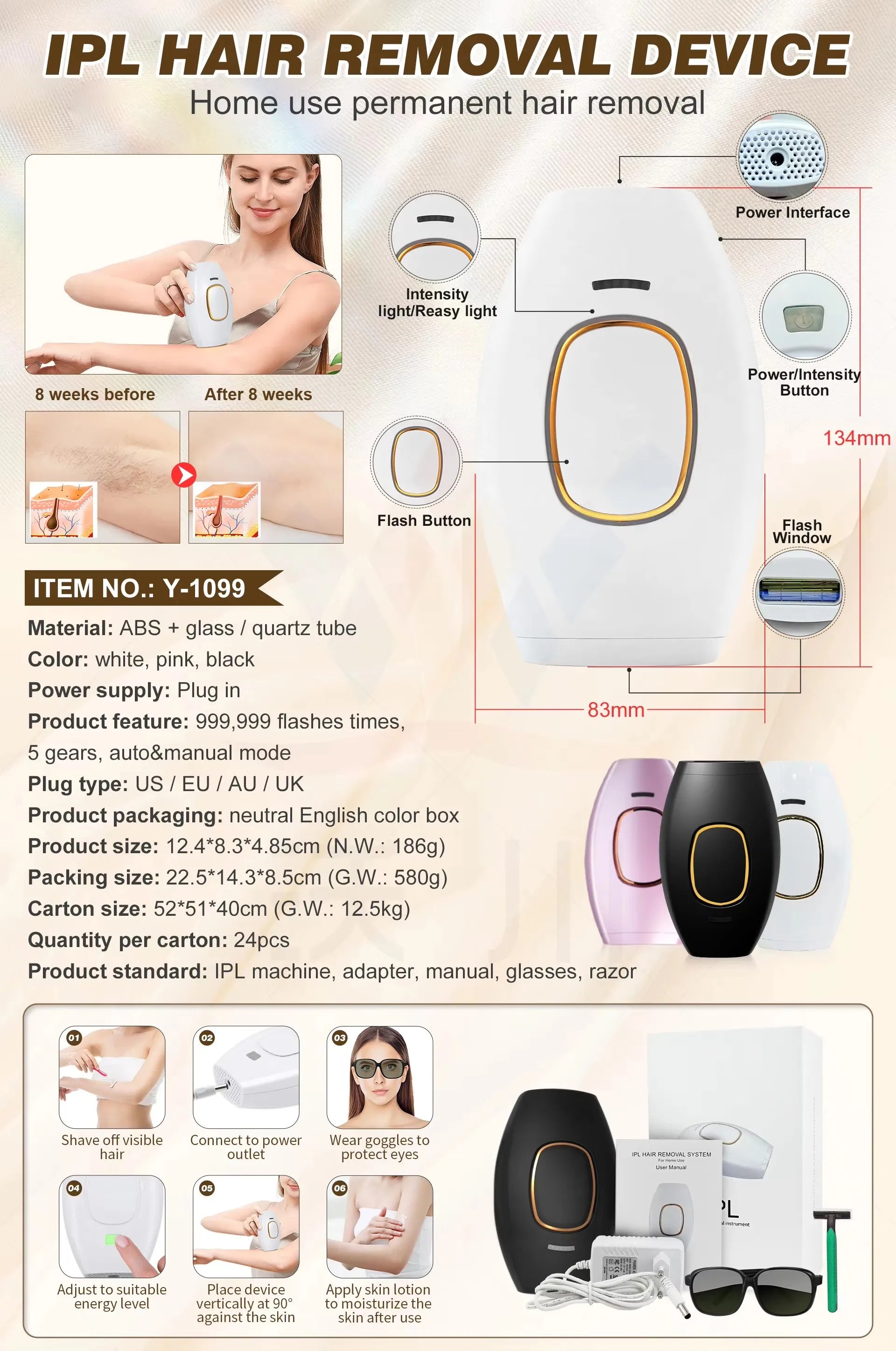 Swoson Professional Permanent Laser Depilator Body Bikini IPL Hair Removal Handset Home Use For Women and Men
