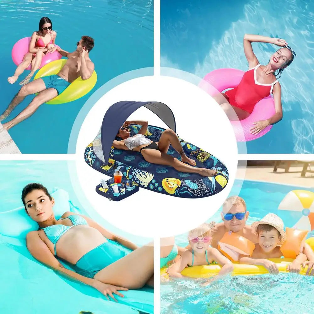 PVC Inflatable Pool Floating Lounger With Drink Holder Water Lounger Adult Water Sports Surfboard Air Bed Water Sofa Bed