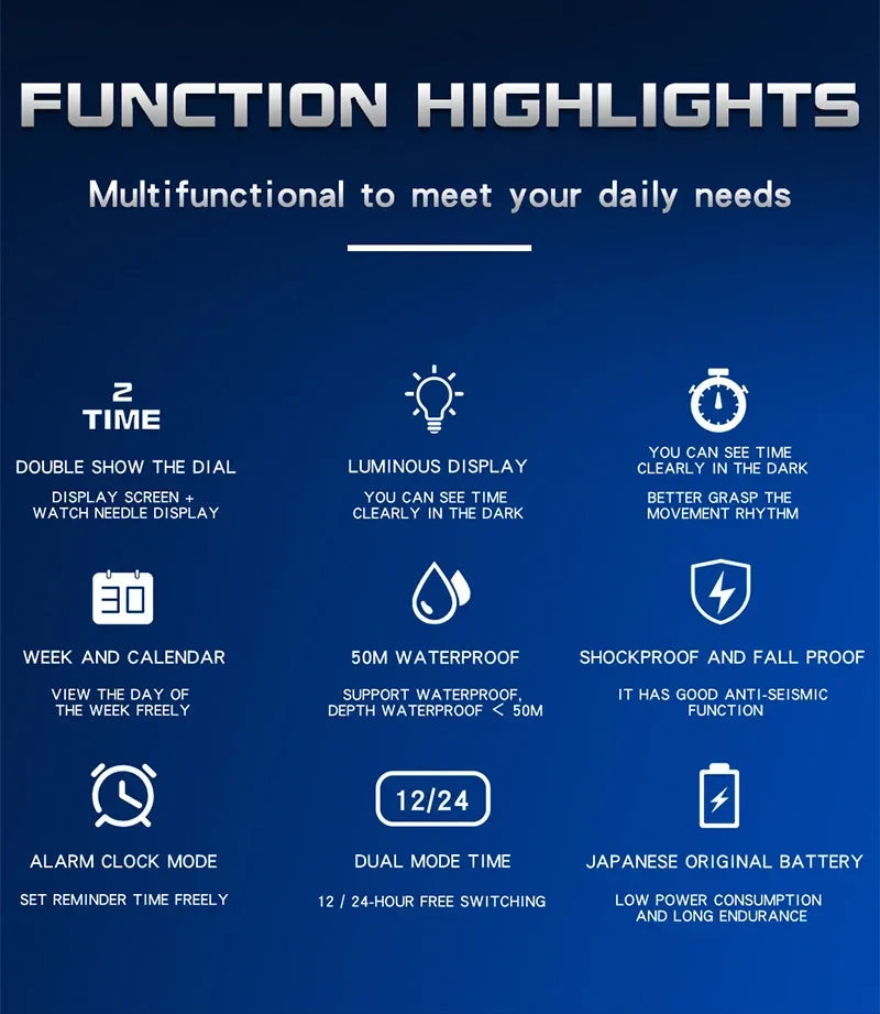 SANDA 3168 White Sport Watch  LED Digital 50M Waterproof Watch Men Multifunction Clock Relogio Masculino Men Military Watches