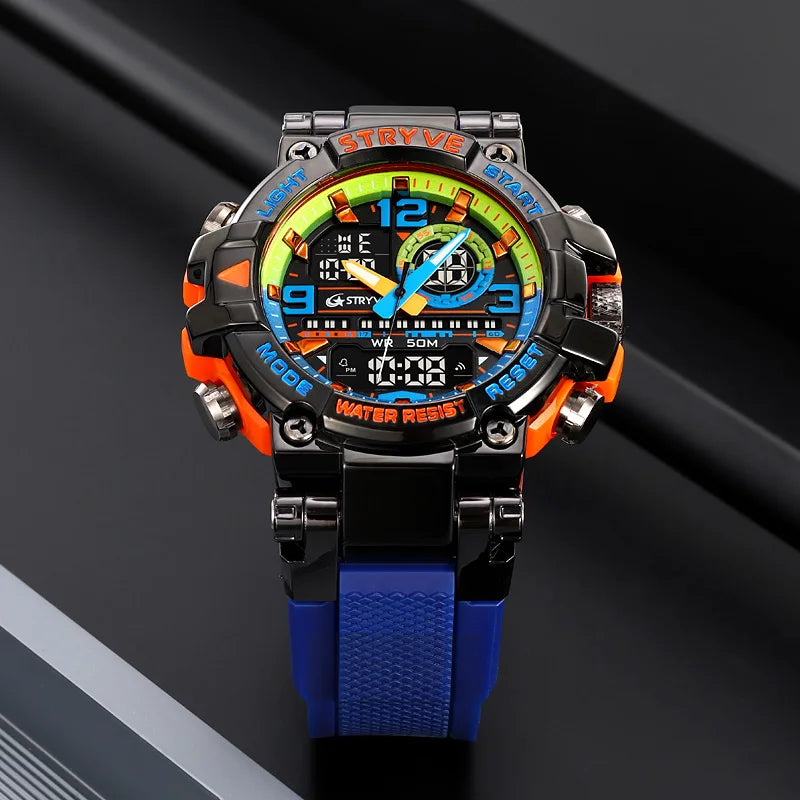 STRYVE 8025 Blue Men's Sport Watches Shock Resistant 50M Waterproof Wristwatch LED Alarm Stopwatch Clock Military Watches