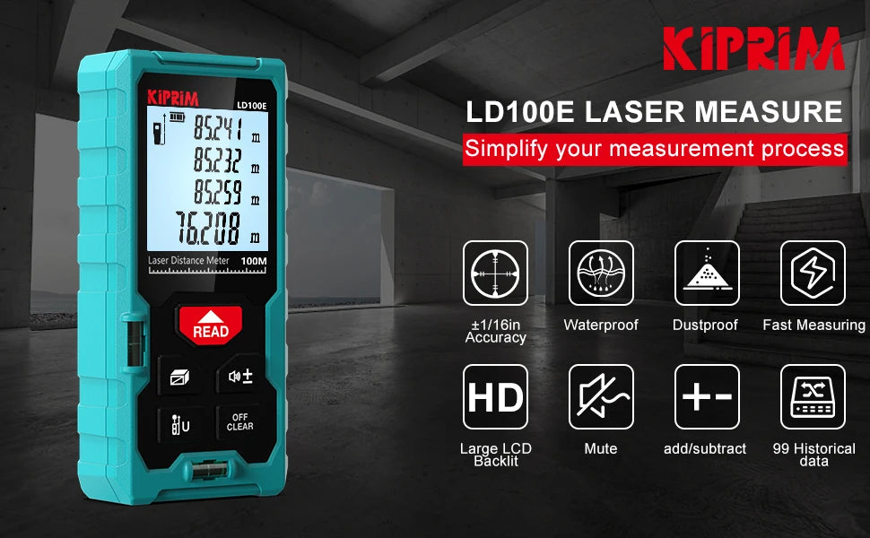 Kiprim Laser Rangefinder 50M 70M 100M Mini Laser Measurement Tool Laser Tape High Accuracy  Multiple Measurement Functions