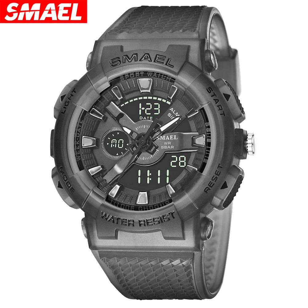 SMAEL Sport Digital Watch for Men Waterproof Sports Style Silicone Strap Stopwatch Shockproof Alarm Clock Male Quartz Wristwatch