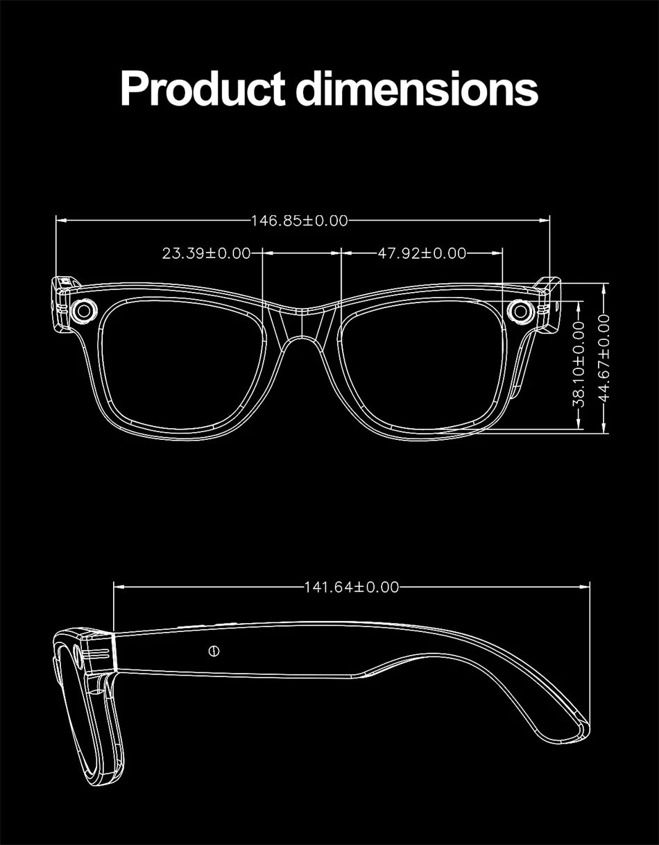 AI Smart Glasses with HD Camera for Photos Videos Hands-Free Vlog Recording Camera Glasses Audio for Driving Outdoor Sunglasses