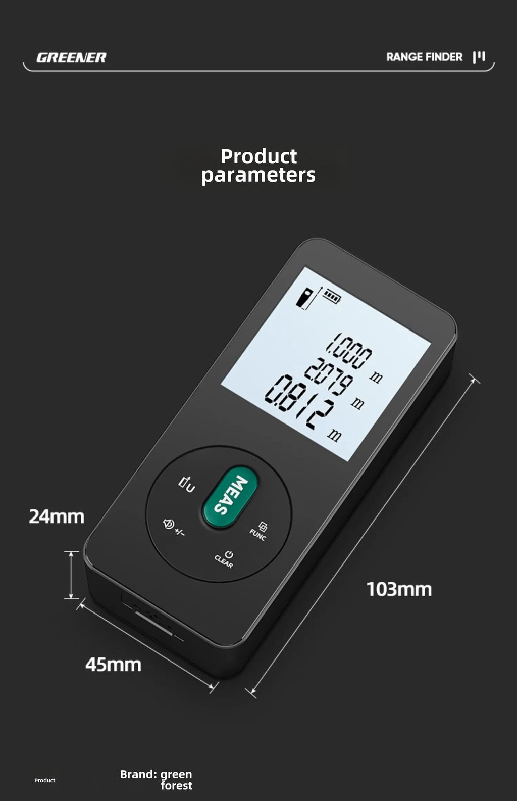 Handheld Laser Rangefinder with Green Red Infrared, Electronic Measuring Tool, High Precision Measuring Instrument