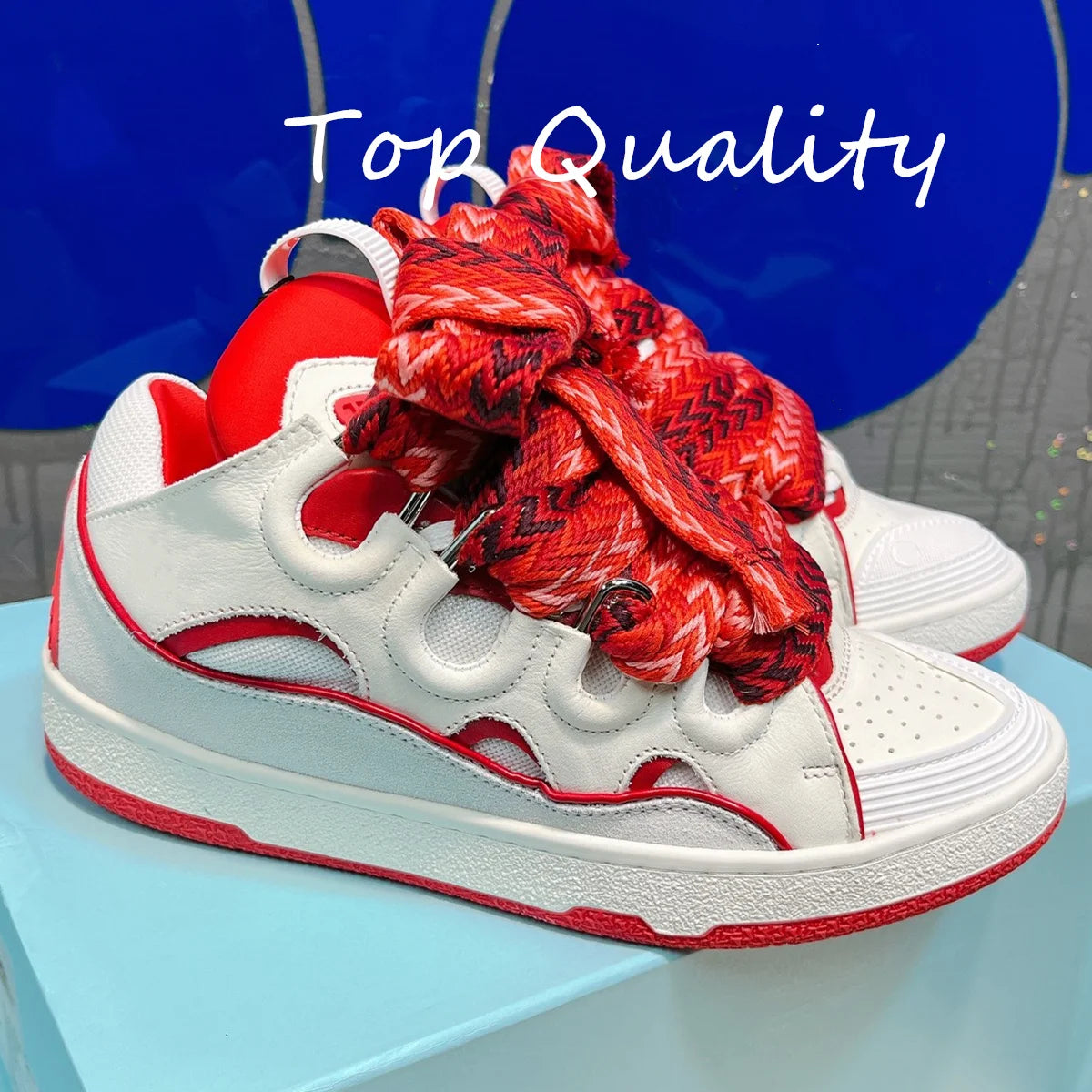 Men's Women's Casual Shoes sports shoes Thick tongue Colorful shoelace Matching  leather material Splicing color design