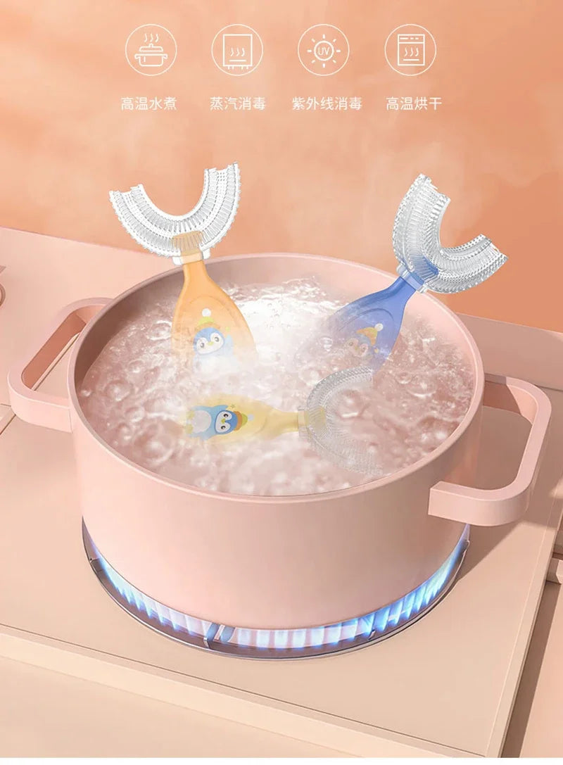 Kids Brush 360 Degree U-shaped Children's Toothbrush Health Soft Silicone Teeth Oral Care Cleaning Waterproof Teeth Whitening