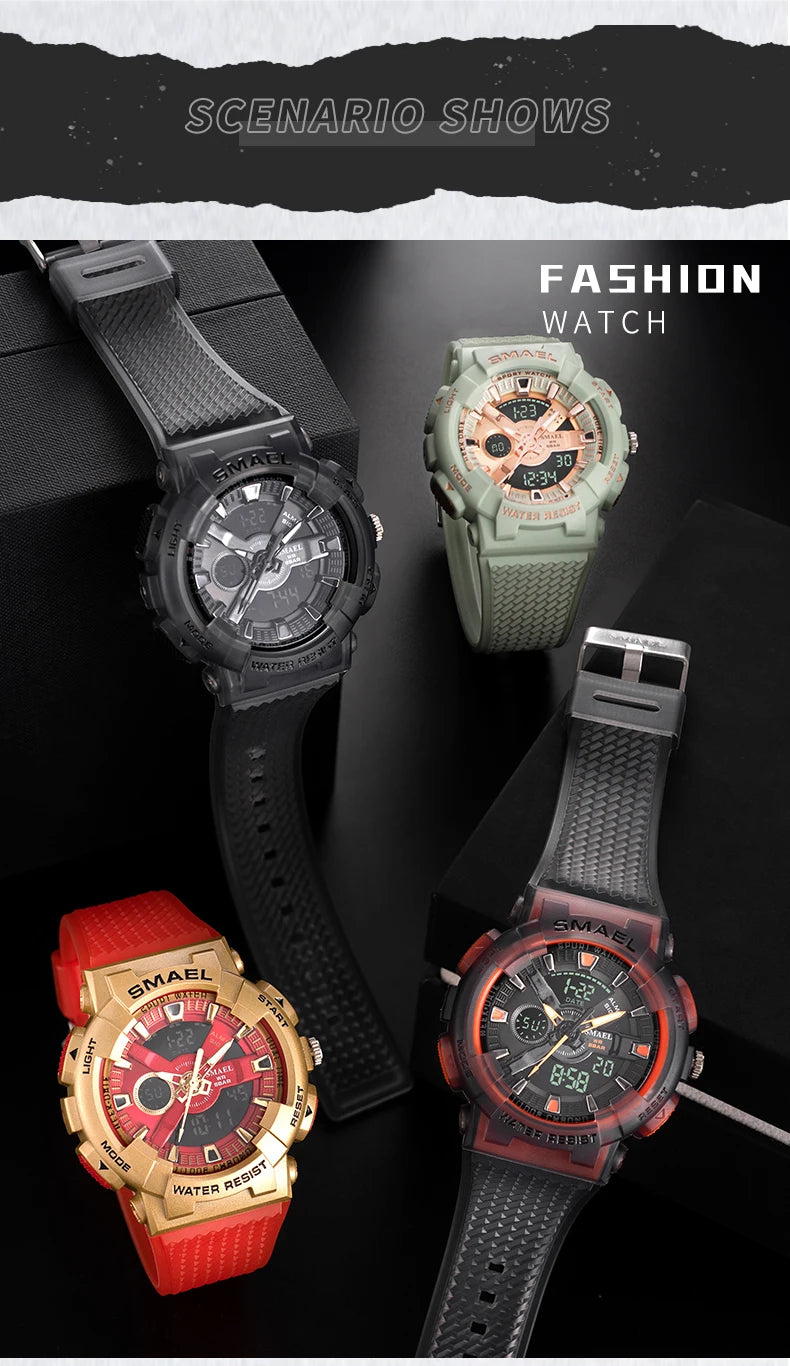 SMAEL Sport Digital Watch for Men Waterproof Sports Style Silicone Strap Stopwatch Shockproof Alarm Clock Male Quartz Wristwatch