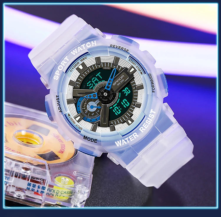 Sanda new 3029 watch luminous fashion personality Electronic Watch fluorescence watch Shell Man Watch