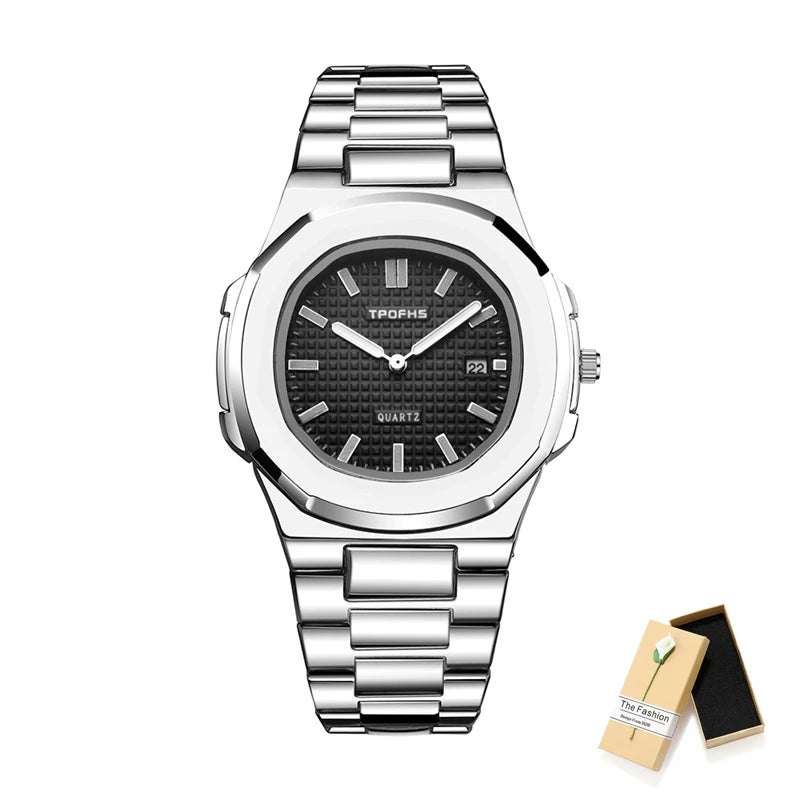 2024 New Luxury Watch Business Waterproof Male Clock Luminous Date Stainless Steel Square Quartz Watch Men Watch reloj hombre