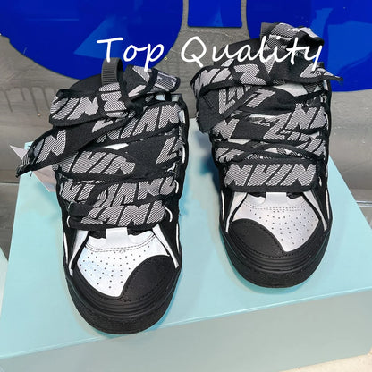 Men's Women's Casual Shoes sports shoes Thick tongue Colorful shoelace Matching  leather material Splicing color design